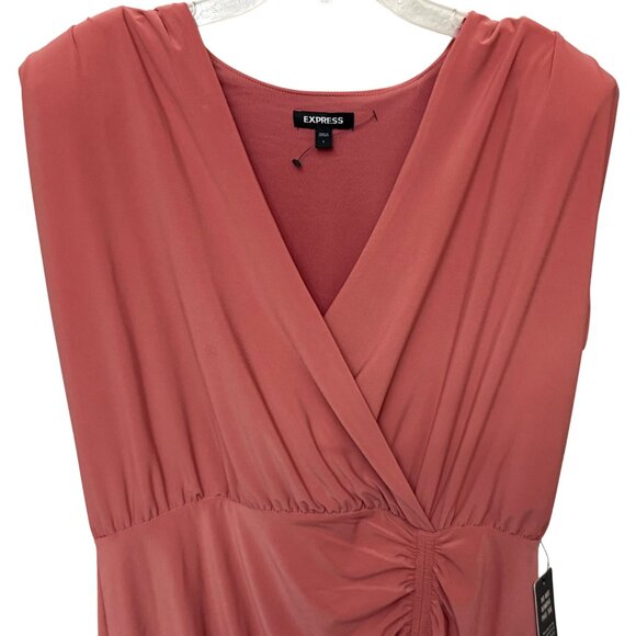 Express Women's Asymmetrical V-Neck Ruched Split Front Midi Dress - NWT - Picture 3 of 8